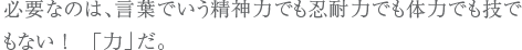 必要なのは、言葉でいう精神力でも忍耐力でも体力でも技でもない !「力」だ。